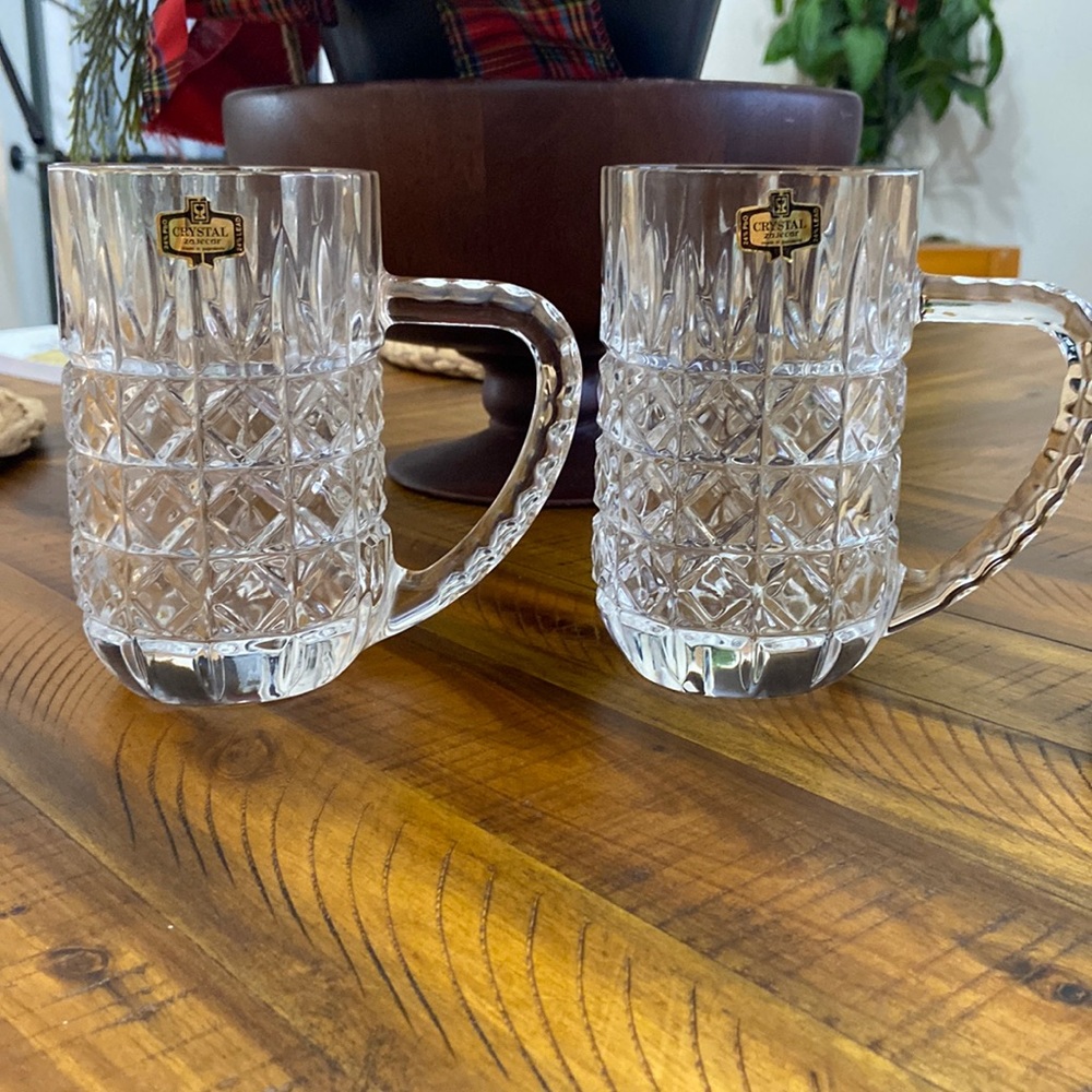 VYG Set of 2 Crystal Mugs Zajecar 24% Lead Crystal Heavy Mugs Mafe in Yugoslavia
